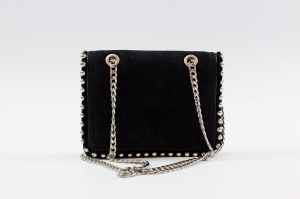 Czarna, zamszowa torebka na srebrnym łańcuszku, ZARA