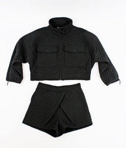 Czarny, pikowany komplet (szorty + bluza), ZARA, 36 (S)