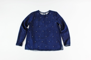 Niebieska, a'la jeansowa bluzka z perełkami, MANGO, 36 (S)