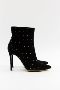 Czarne, zamszowe botki ze zdobieniem, GIANVITO ROSSI, 40