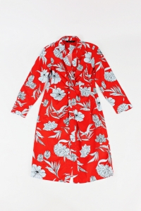 Czerwona, koszulowa sukienka w kwiaty, ZARA, 36 (S)