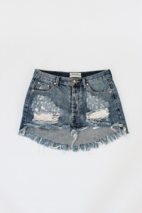 Granatowa spódniczka jeansowa z przetarciami, ONE X ONETEASPOON, W24