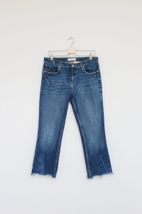 Granatowe spodnie jeansowe z poszarpanymi nogawkami, ZARA, 40 (L)