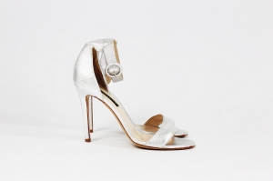 Srebrne, skórzane sandały na szpilce, BOHOBOCO, 39