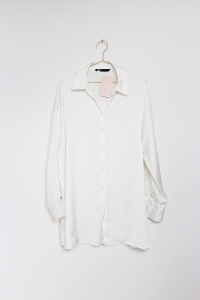 Śmietankowa, satynowa koszula, ZARA, 40 (L)