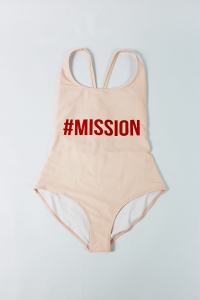 Różowy strój z napisem, NOWY, MISSION SWIM, 40 (L)