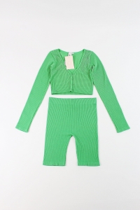 Zielony komplet w prążki (top + kolarki), ZARA, 34/36 (XS/S)