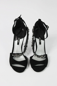Czarne, zamszowe sandały na szpilce ze zdobieniem, NOWE, GINO ROSSI, 38