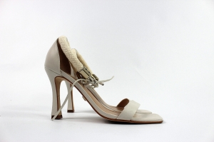 Białe, skórzane sandały na szpilce, EVA LONGORIA, 40