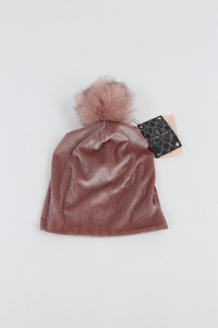 Różowa czapka w prążki z pomponem, NOWA, CUORI E PICCHE