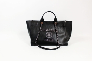 Czarna, skórzana torebka z logowaniem Deauville, NOWA, CHANEL 
