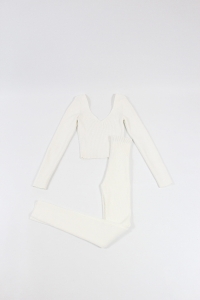 Biały prążkowany komplet (legginsy + top), SELF LOVE, 36 (S)