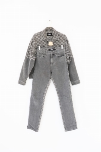Szary, logowany komplet jeansowy (spodnie + kurtka), KARL LAGERFELD, 34/36 (XS/S)