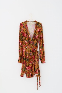 Sukienka w kwiatki wiązana na zakładkę, LE COLLET, 40 (L) 