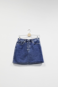 Niebieska, jeansowa spódnica z wiązaniem, CALVIN KLEIN JEANS, W28 S/M