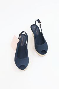 Granatowe sandały na koturnie, TOMMY HILFIGER, 38