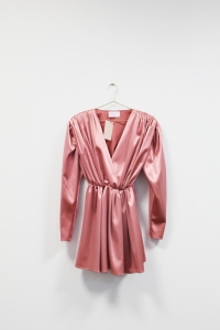 Różowa, satynowa sukienka, POZERKI, 36 (S)