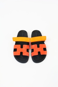 Czarno-pomarańczowe  klapki "Chypre Sandal", HERMÈS, 39,5