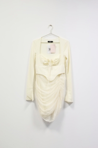 Waniliowa sukienka z drapowaniem, NOWA, F&P, 36/38 (S/M)