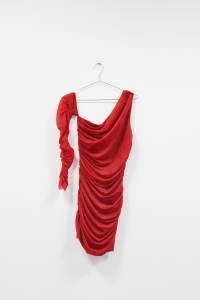 Czerwona drapowana, asymetryczna sukienka, ZARA, 36 (S)
