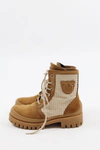 Brązowe, skórzane botki, PINKO, 36