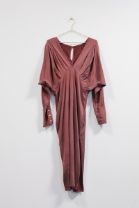 Bordowa sukienka maxi ze złotymi guzikami, PATCHOULI, 36/38 (S/M)