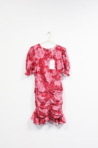 Drapowana czerwona sukienka w kwiaty, NOWA, LAURELLA, 34 (XS)