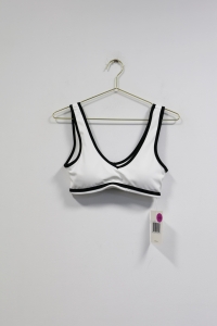 Biały sportowy top z czarnymi elementami Dual Essence yoga bra, NOWY, JOYINME