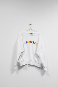 Biała bluza z kolorowym napisem, LAURELLA,  38/40 (M/L)