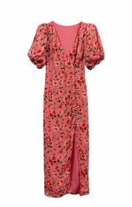 Różowa sukienka maxi w kwiaty, z wiskozy, MASSIMO DUTTI, 34 (XS)