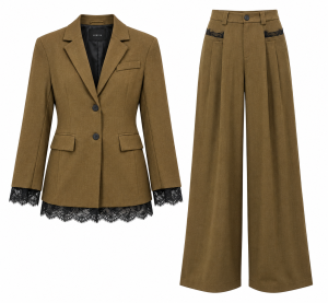 Khaki komplet (marynarka + spodnie), NOWY, LUMINA, 36 (S)